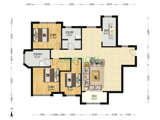 此房是涿州市一线的品质楼盘，花园式社区-户型图