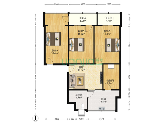 回收公司家属院 3室1厅1卫 108平方