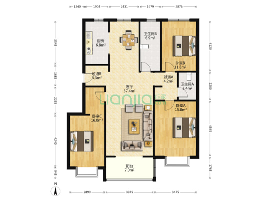 兴安花园 3室1厅2卫 146平方