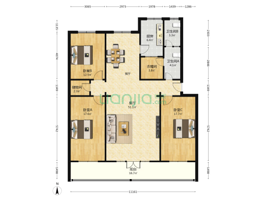 甘肃省体育局家属院 3室1厅2卫 155平方