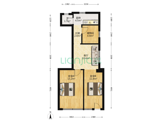 东塔街7号 2室1厅1卫 64平方