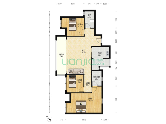 鑫苑名筑 3室1厅2卫 117平方