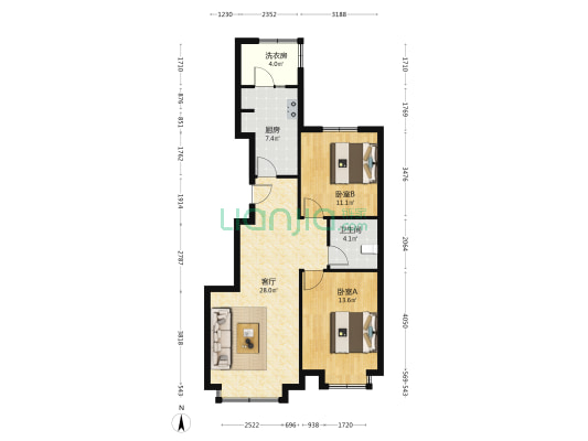 恒大北湖印象 2室1厅1卫 98平方