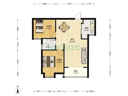富丽金澜湾 2室1厅1卫 86平方