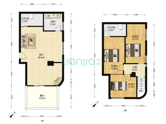 建华大厦 3室1厅2卫 67平方