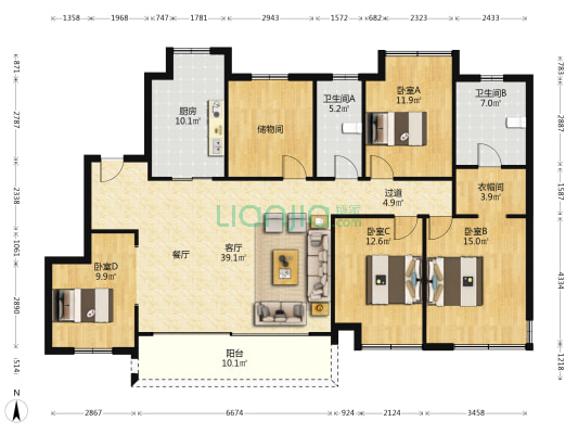 久寻花园 4室1厅2卫 162平方