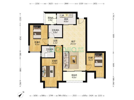 文庭雅苑 3室1厅2卫 95平方