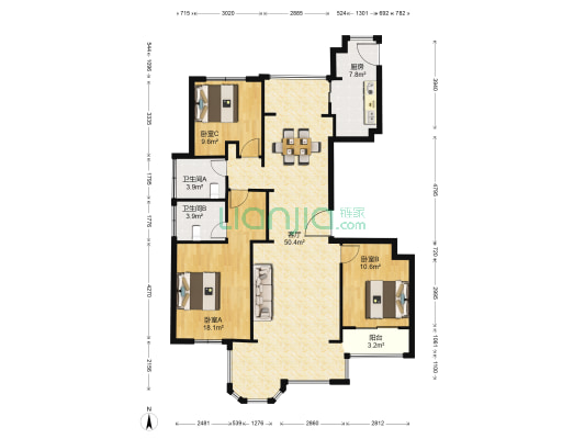中梁·公园天下 3室1厅2卫 124平方