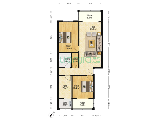 金盾苑 2室2厅1卫 95平方