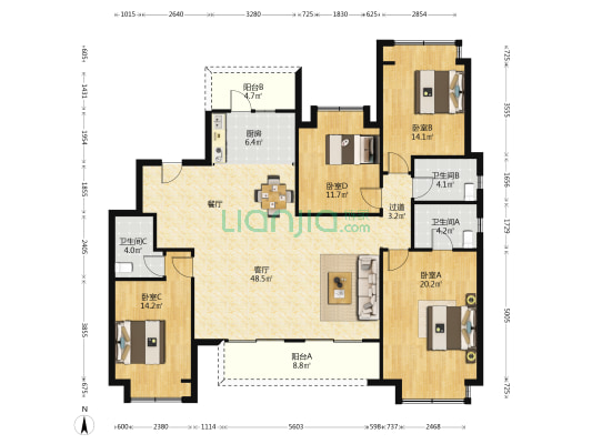 炎华置信·花间君邸 4室1厅3卫 160平方