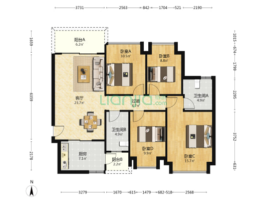 恒大御府 4室1厅2卫 123平方