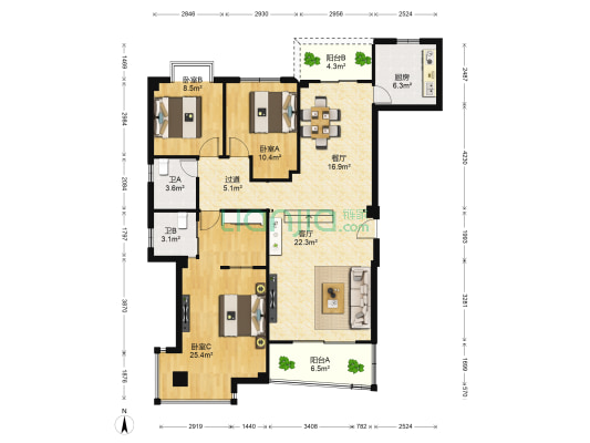 绿苑小区二期 3室2厅2卫 126平方