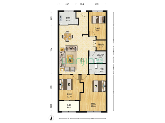 东河小区 3室1厅2卫 135平方