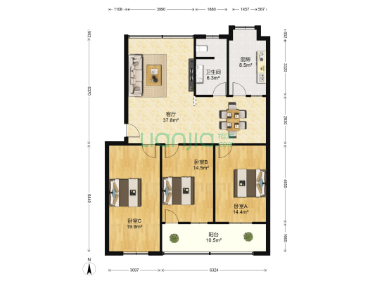 文理学院 3室1厅1卫 126平方