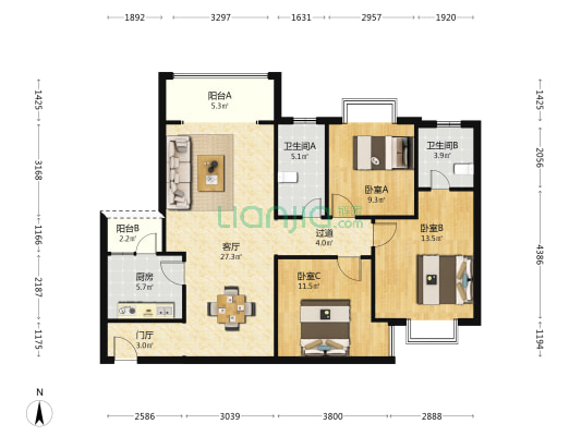 和悦坊 3室1厅2卫 119平方