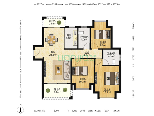澜湖御景 3室1厅2卫 101平方