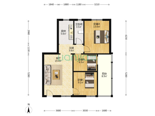 中皇广场 3室1厅1卫 157平方