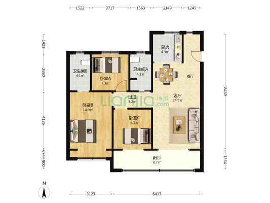 开元盛世·福园 3室1厅2卫 116平方