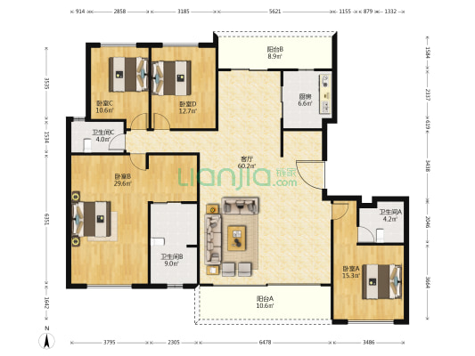 首开龙湖云著一期 4室1厅3卫 195平方