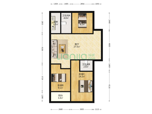 贵豪苑 3室1厅2卫 99平方