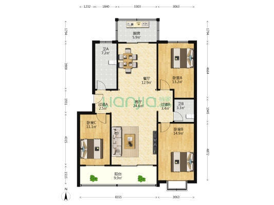 热电家园 3室2厅2卫 134平方