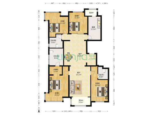 长楹天街东区 4室2厅3卫 194平方