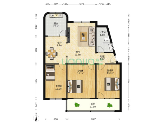 毓秀苑小区 3室2厅1卫 113平方