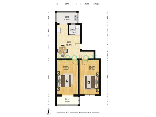 太平路甲21号院 2室1厅1卫 66平方