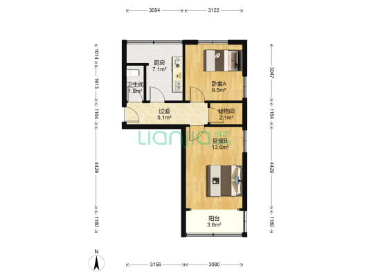 宁夏路（单号） 2室0厅1卫 51平方