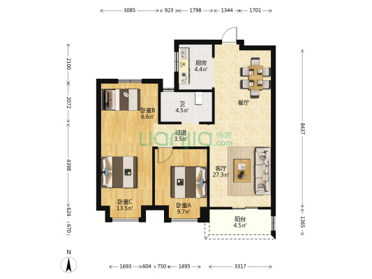 融创星澜 3室1厅1卫 97平方