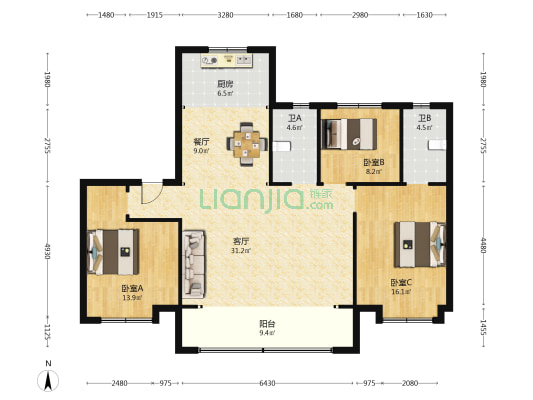 碧桂园遵府Ⅱ期 3室2厅2卫 143平方