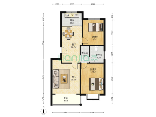 薛辛庄小区B 2室2厅2卫 85平方