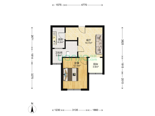 东旭雅苑 1室1厅1卫 54平方