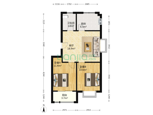 金山小区 2室1厅1卫 76平方
