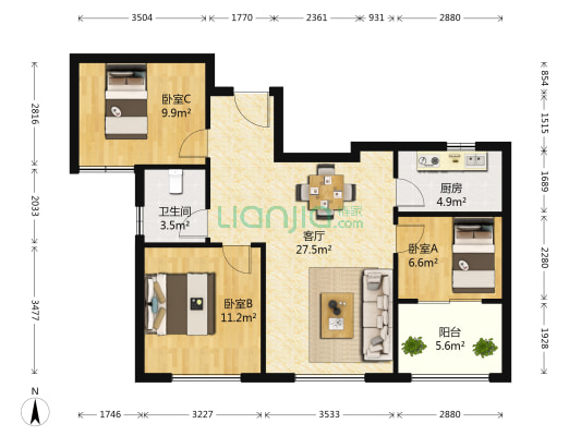 碧水蓝城三期 3室1厅1卫 94平方