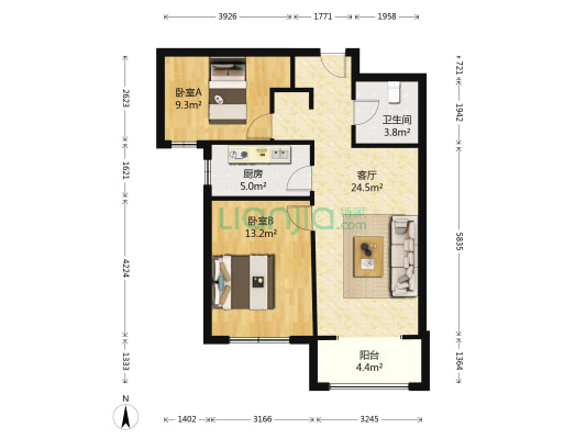 高铁东站 狮子城 观景房 高楼层电梯两居-户型图