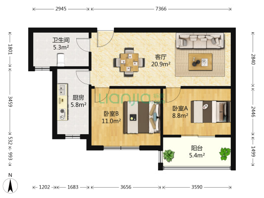 大渲北苑 2室1厅1卫 61平方