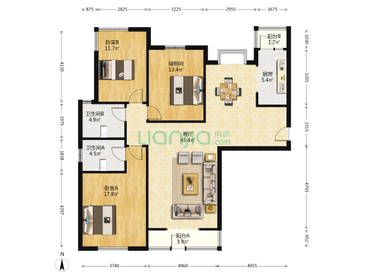 紫云国际 2室1厅2卫 151平方