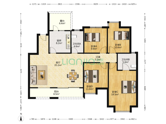 绿地国际博览城二期云玺 4室1厅2卫 141平方