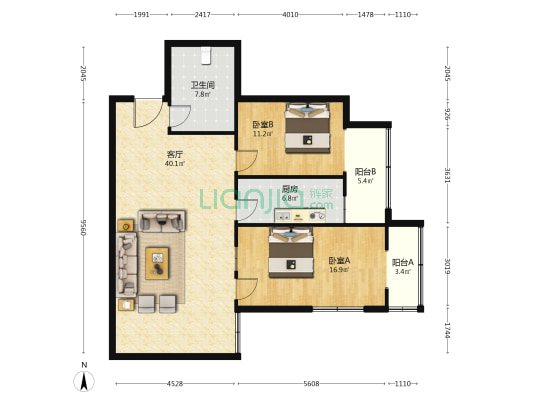 金顶宝座小区 2室1厅1卫 118平方