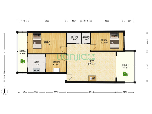 百菊小区 2室1厅2卫 112平方
