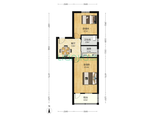 水曲巷小区 2室1厅1卫 51平方