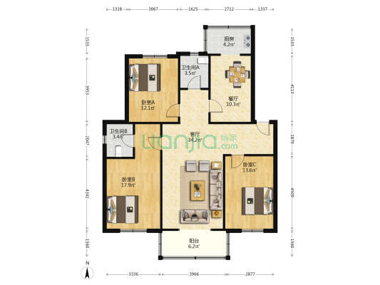 梅府花园 3室2厅2卫 95平方