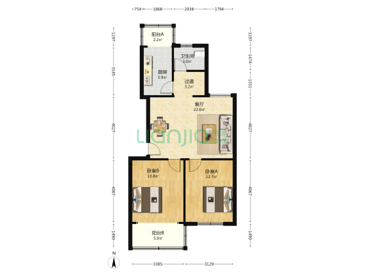 金龙花苑梅花园 2室1厅1卫 84平方