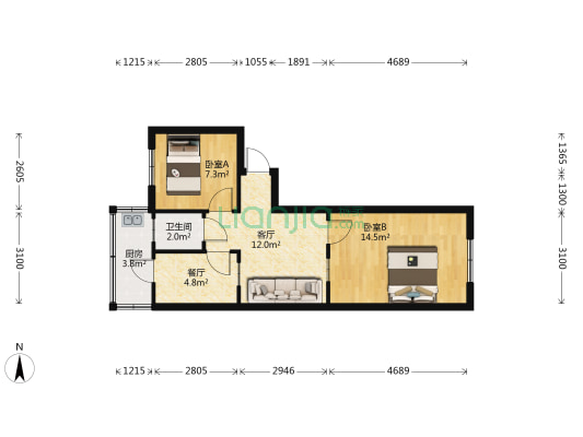 邯山南大街65号 2室2厅1卫 55平方