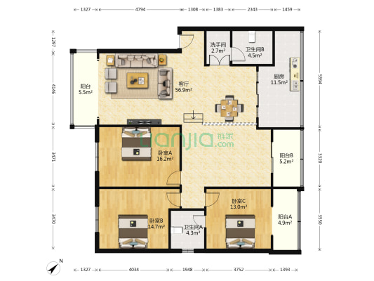 蜀汉路3号 3室1厅3卫 158平方