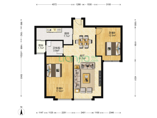 摩卡小镇 2室1厅1卫 94平方