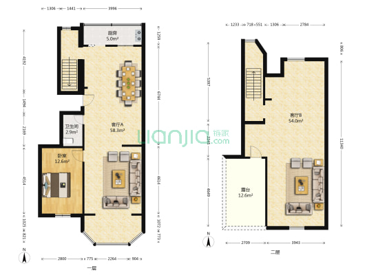 四合小区 1室2厅1卫 90平方