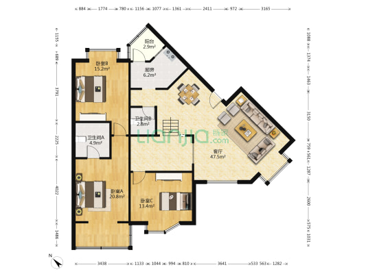 科沁苑 3室1厅2卫 130平方