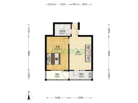 秀芳里 1室1厅1卫 52平方